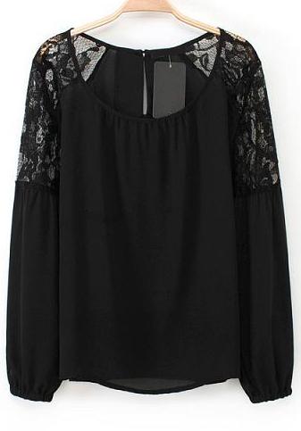 Romwe Lace Chiffon Loose Blouse