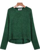 Romwe Green Long Sleeve Loose Knit Sweater