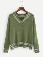 Romwe Ripped V Neckline Sweater