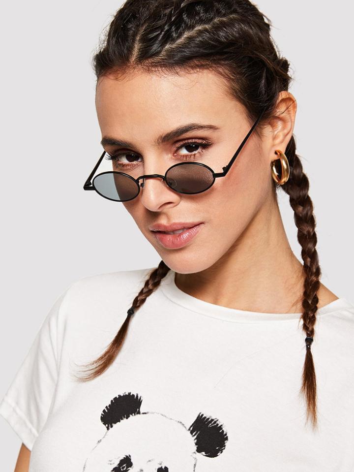 Romwe Metal Frame Oval Sunglasses