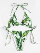 Romwe Jungle Print Self Tie Bikini Set