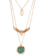 Romwe Gold Layered Turquoise Pandent Wing Shape Necklace