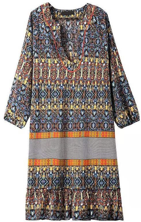 Romwe Deep Plunge Neck Paisley Print Grey Dress
