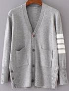 Romwe Grey Striped Sleeve Button Up Cardigan