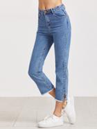 Romwe Pale Blue Slit Side Raw Hem Jeans