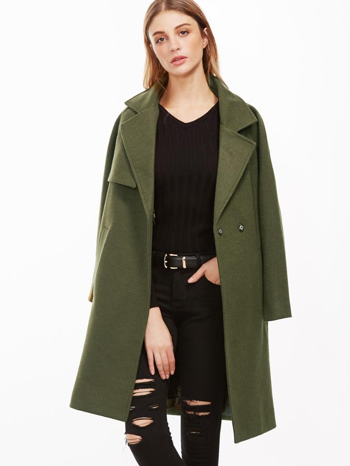 Romwe Army Green Raglan Sleeve Coat With Pockets