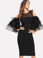 Romwe Mesh Shoulder Exaggerate Layered Sleeve Dress