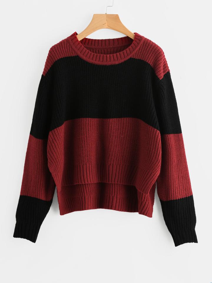 Romwe Two Tone Stepped Hem Jumper