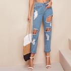 Romwe Destroyed Ripped Detail Crop Jeans