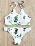 Romwe Jungle Print Halter Bikini Set