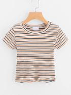 Romwe Striped Ribbed Tee