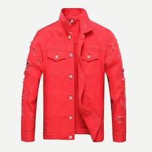 Romwe Guys Ripped Solid Denim Jacket