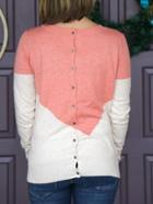 Romwe Color-block Long Sleeve Buttons Sweater