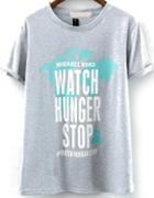 Romwe Round Neck Letter Print Pale Grey T-shirt