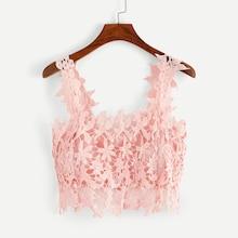 Romwe Zip Back Lace Panel Cami Top