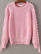 Romwe Pink Lace Up Detail Raglan Sleeve Sweater