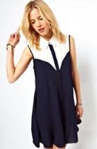 Romwe Colour-block Lapel Chiffon Dress
