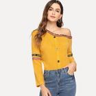 Romwe One-shoulder Button Front Sweater