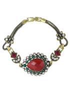 Romwe Red Rhinestone Atgold Women Stone Bracelet