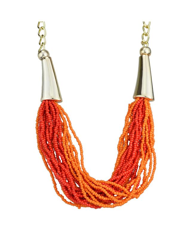 Romwe Orange Beads Women Necklace