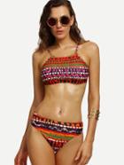 Romwe Multicolor Abstract Print Cutout Bikini Set