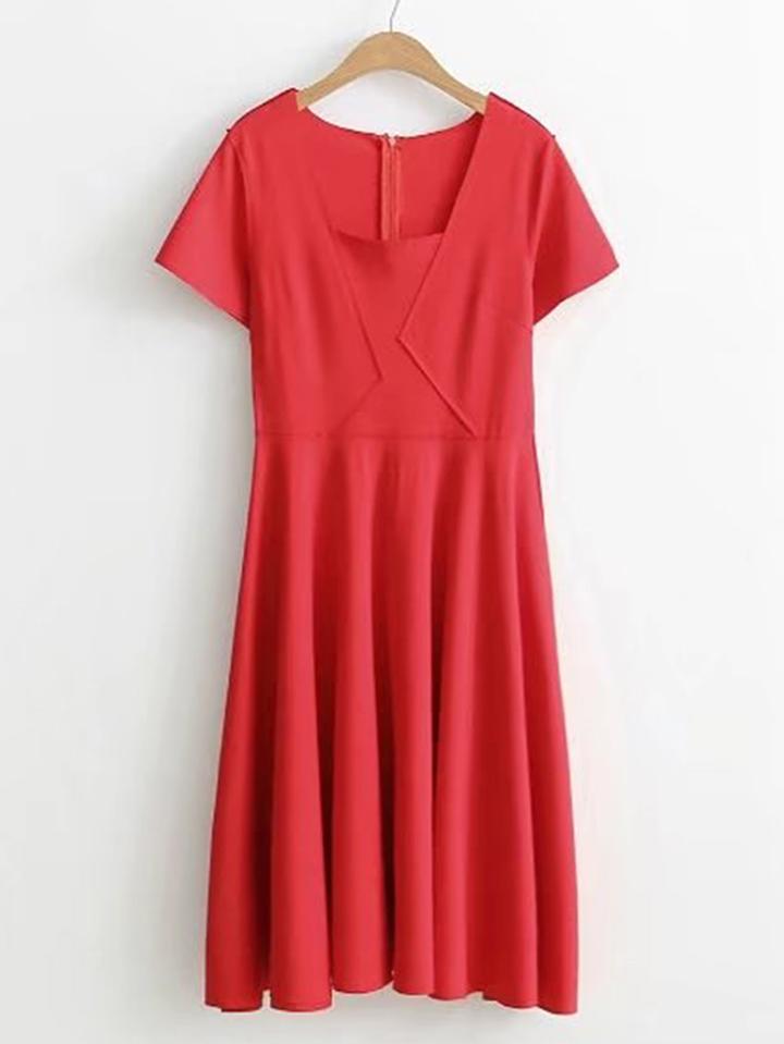 Romwe Square Neck Pleated Dress