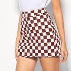 Romwe O-ring Zipper Up Checked Bodycon Skirt