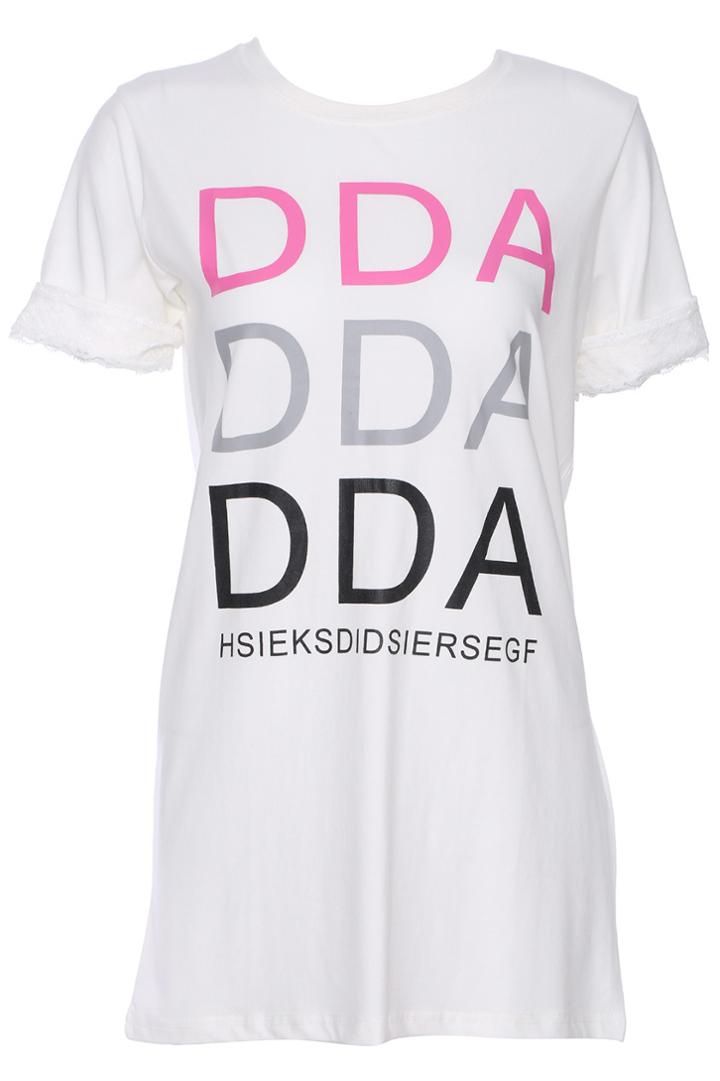 Romwe Romwe Tri-tone Dda Print Short-sleeved White T-shirt