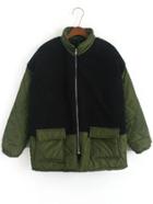 Romwe Stand Collar Zipper Pockets Army Green Coat