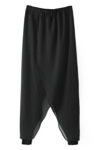 Romwe Romwe Flouncing Elastic Black Harem Pants