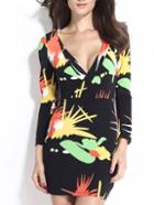 Romwe Deep V Neck Graffiti Print Dress