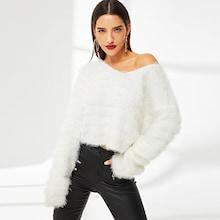 Romwe Drop Shoulder Solid Crop Fuzzy Sweater