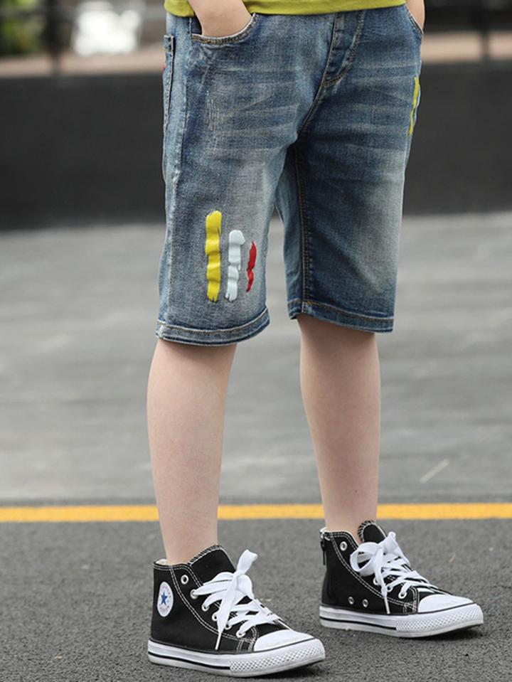 Romwe Colorful Print Denim Shorts