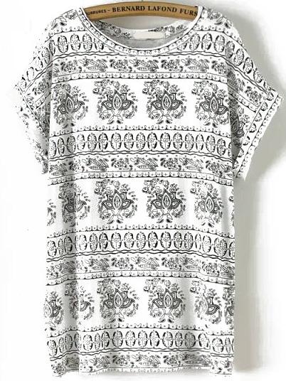 Romwe Round Neck Totem Print Black T-shirt
