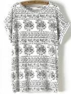 Romwe Round Neck Totem Print Black T-shirt