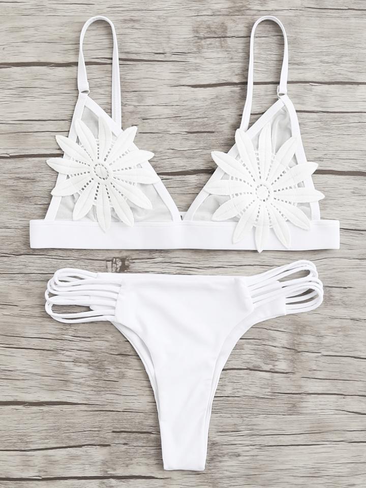 Romwe Applique Ladder Cut Out Bikini Set