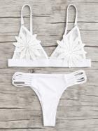 Romwe Applique Ladder Cut Out Bikini Set