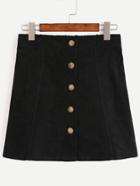 Romwe Black Corduroy Single Breasted A Line Skirt