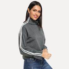 Romwe High Neck Contrast Striped Tape Side Sweatshirt