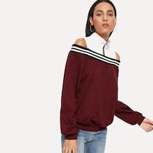 Romwe Open Shoulder Quarter Zip Sweatshirt