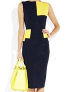 Romwe Sleeveless Yellow And Black Pencil Dress