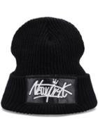 Romwe Black Letters Embroidered Sweater Hat
