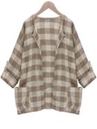 Romwe Apricot Checkerboard Dual Pocket Front Blouse