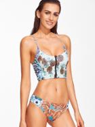 Romwe Printed Lace Up Back Zipper Bikini Set