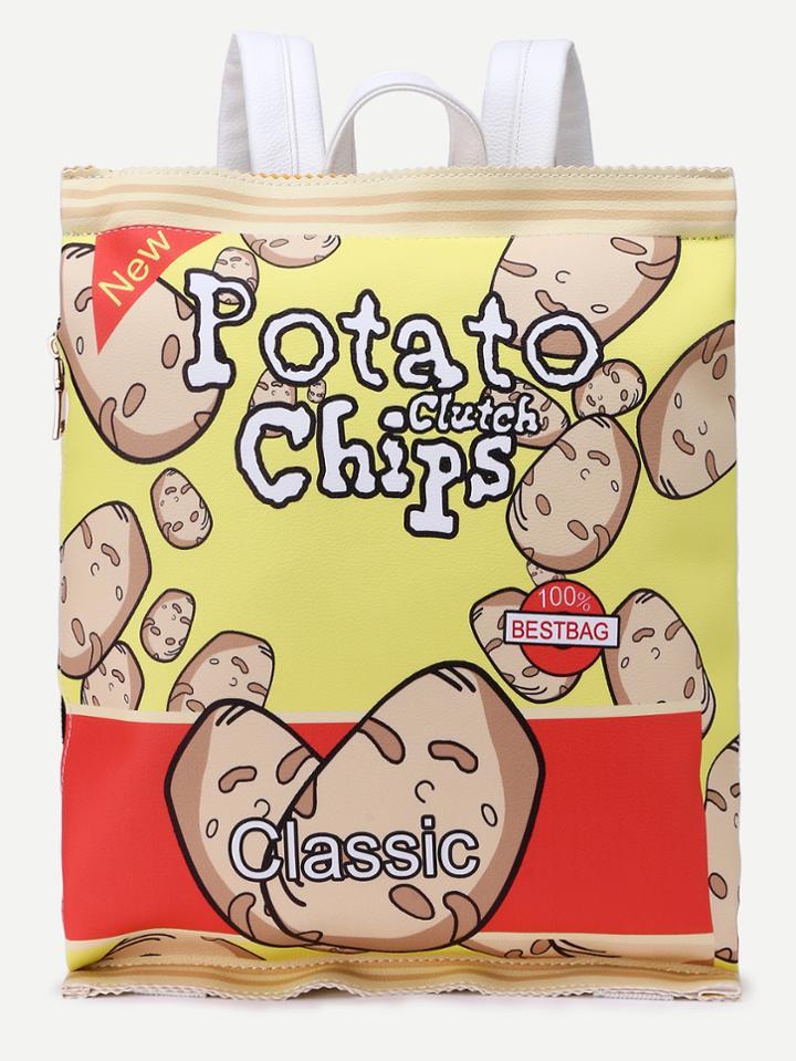 Romwe Yellow Pu Potato Chips Backpack