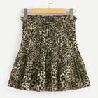 Romwe Leopard Print Ruffle Trim Skirt
