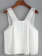 Romwe Straps Lace Crochet Split Chiffon Cami Top
