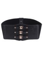 Romwe Black Faux Leather Wide Button Waist Belt