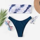 Romwe Tie Dry Bandeau Top With High Leg Bikini Set