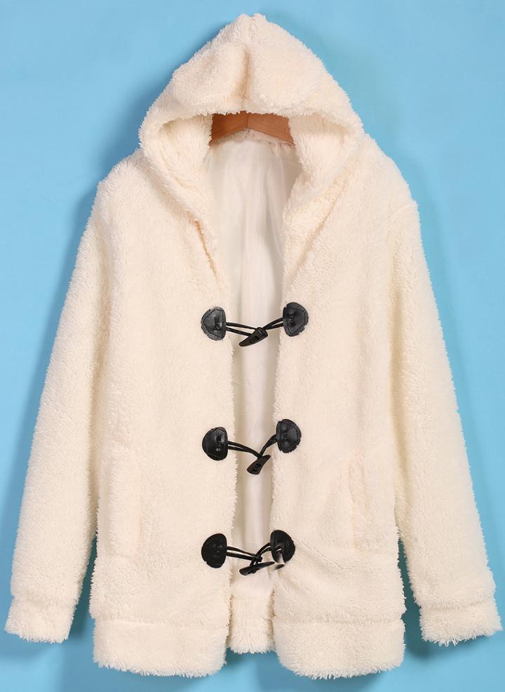 Romwe Hooded Buckle Loose Coat
